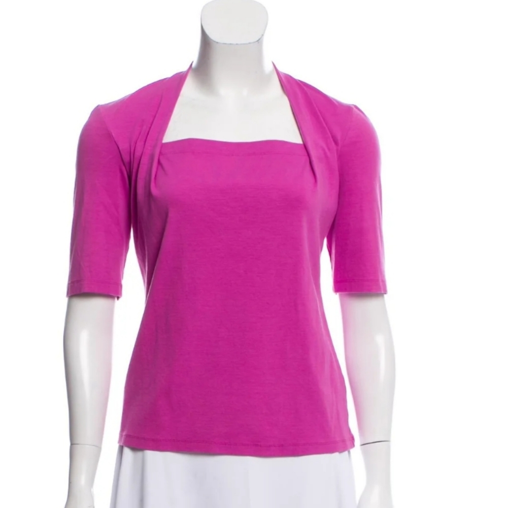 Lafayette New York Purple Square Neck Stretch Short Sleeve Top size S